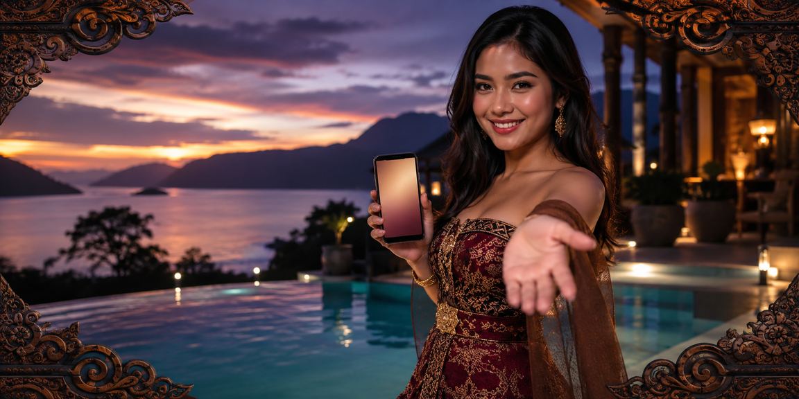 Model menggunakan aplikasi kasino digital di ponsel dengan tampilan antarmuka yang modern